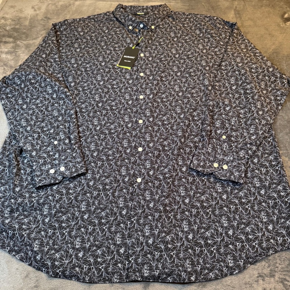 Murano Performance Button Up Shirt Mens 4XT Black Blue Floral Quick Dry NWT - Picture 3 of 11
